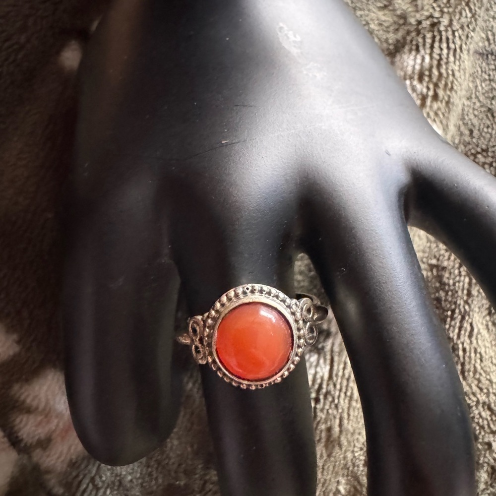Ornate Silver Coral Gemstone Ring